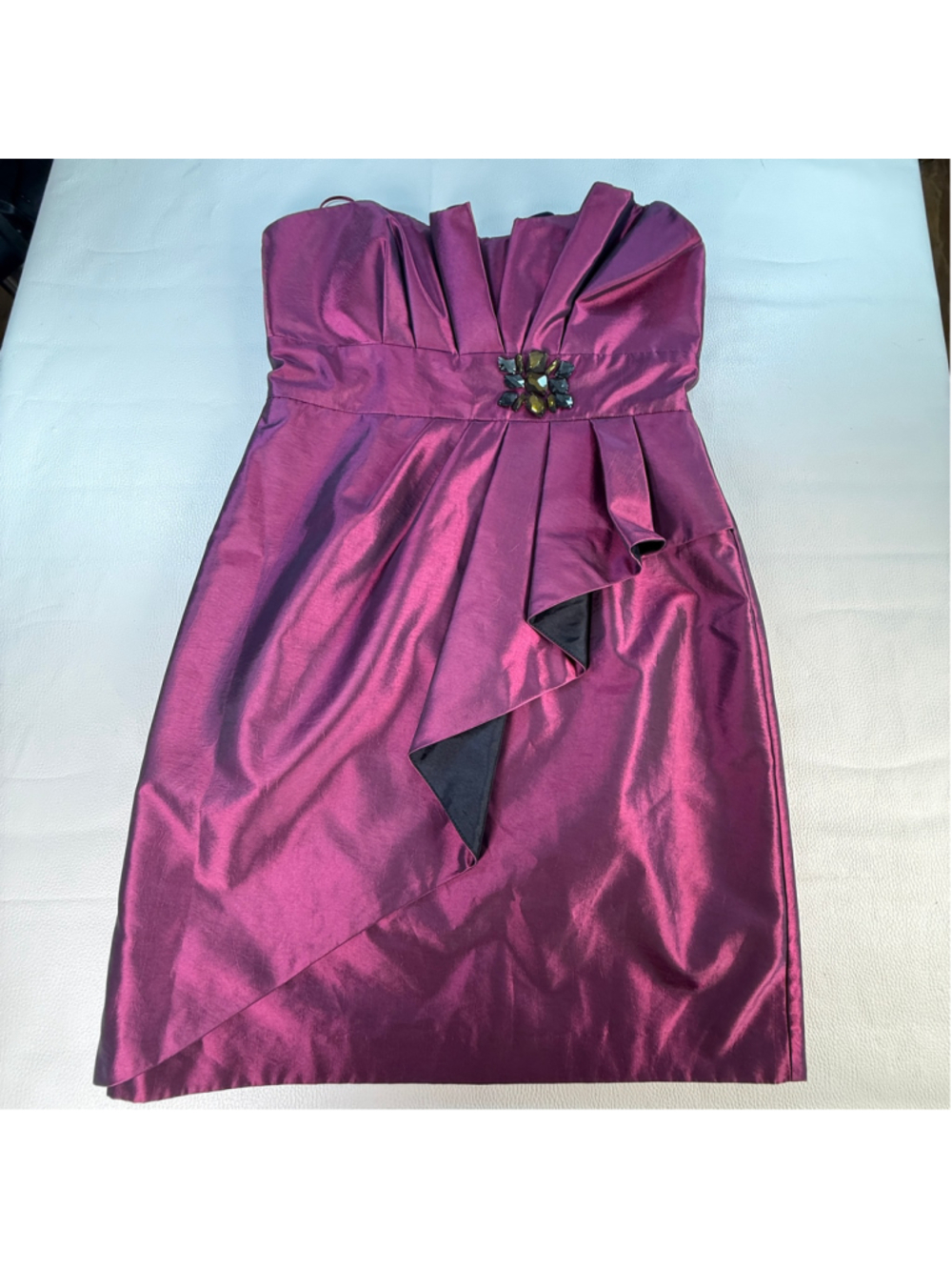 Jessica Simpson Dress Size 12 Plum Strapless Jeweled Ruffle Formal Cocktail